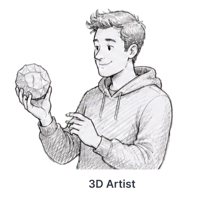 Pencil illustration representing 3D Artist